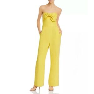 Derek Lam Collective Wide Leg Linen Blend Strapless Jumpsuit Bright Yellow Sz 42